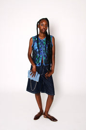 Sac en denim croisé effet destroy